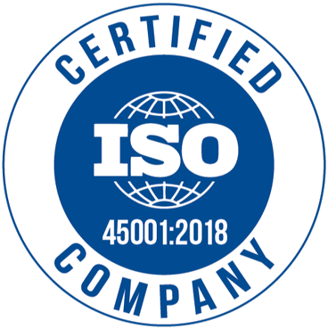 ISO 45001:2018 certified company badge