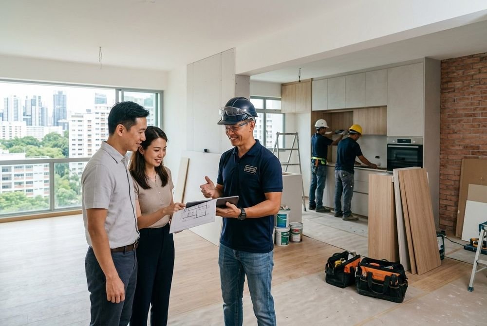 LM Infinite contractor discussing renovation plans with clients on site