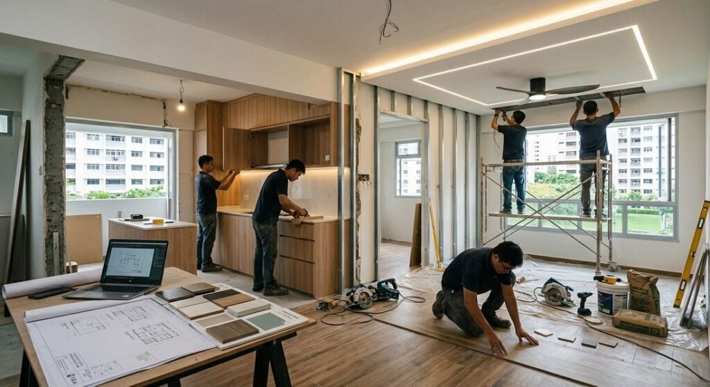 LM Infinite team carrying out an office interior fit-out in Singapore