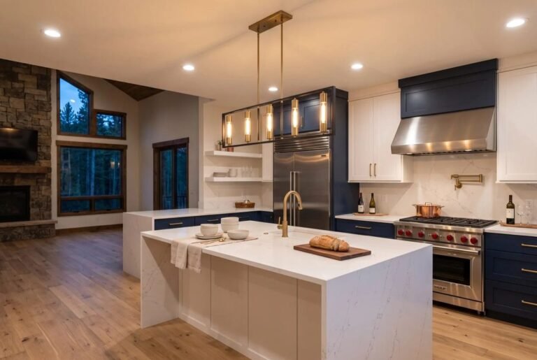 Commercial kitchen with pendant lighting fitted out by LM Infinite